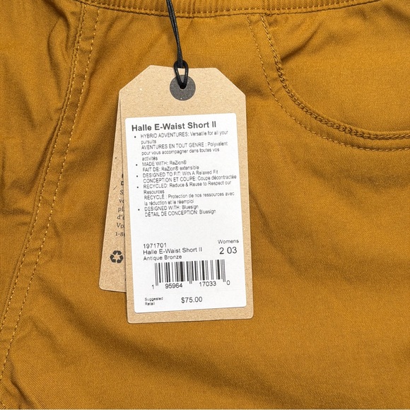 Prana Halle E-Waist Shorts Womens Size 2, 3" Inseam Bronze Outdoors Hiking NEW - Picture 4 of 6